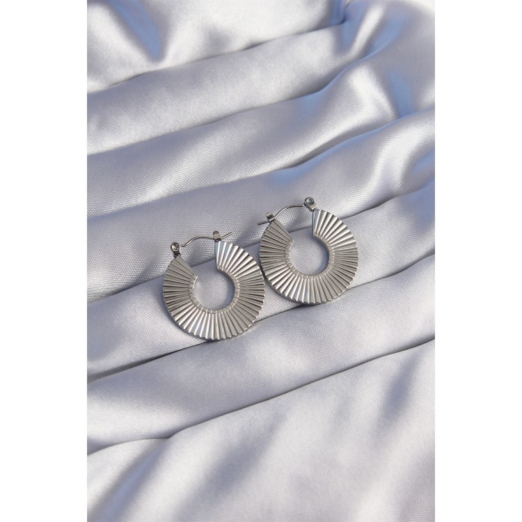 316L Stainless Steel Silver Color Oval Striped Plate Earrings - TJ-BKP9048