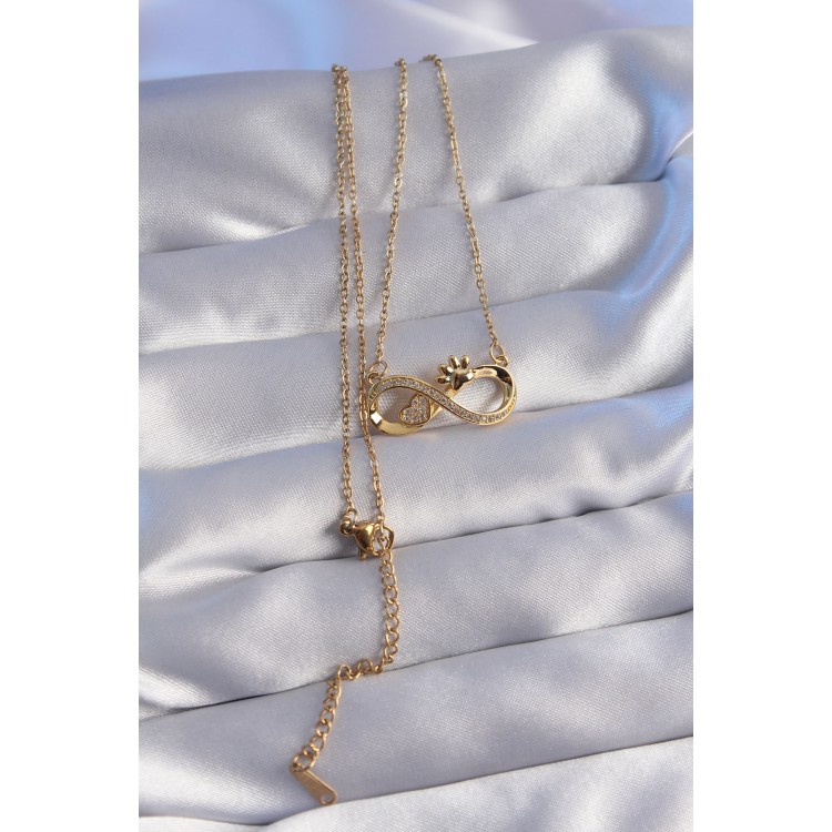 316L Steel Chain Gold Color Zircon Stone Paw and Heart Detail Infinity Necklace - TJ-BKO8780