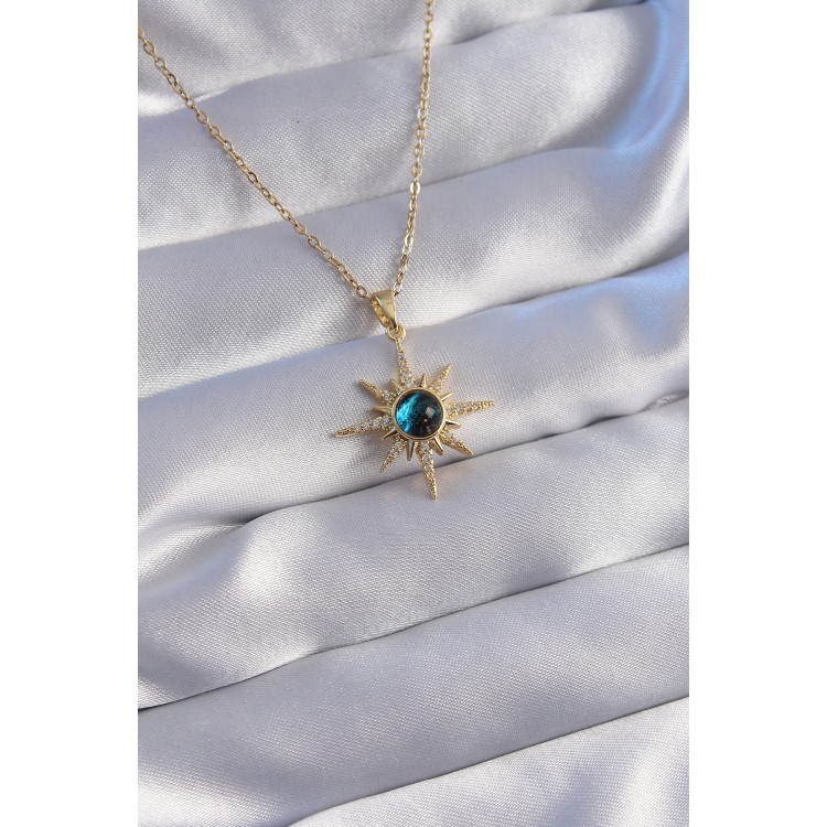 316L Steel Chain Gold Color Zircon Stone Polar Star Figured Planet Necklace - TJ-BKO8790