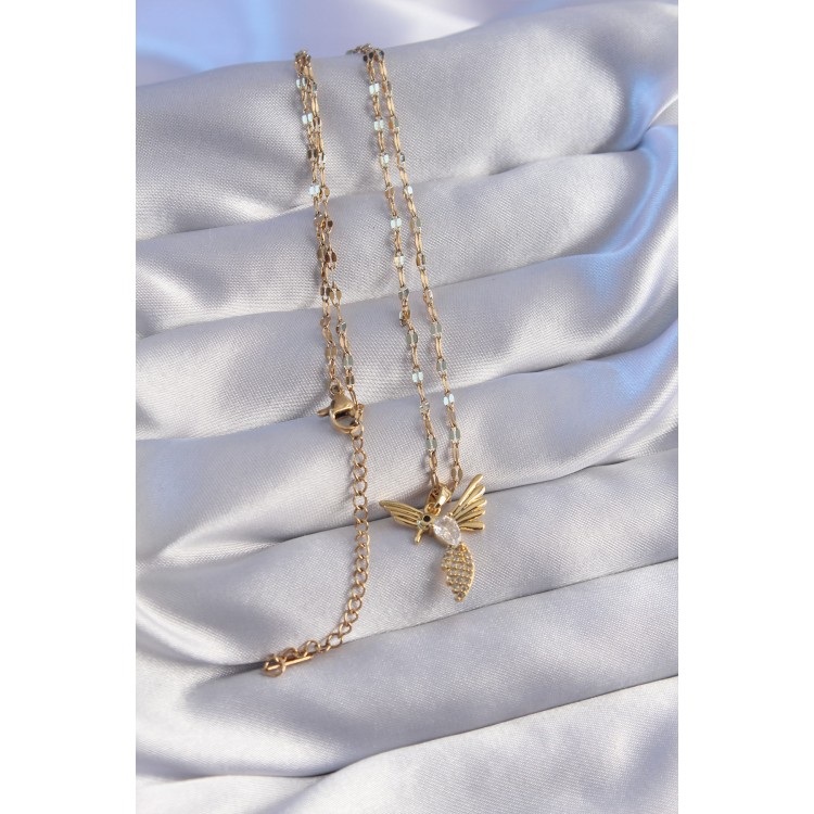 316L Stainless Steel Chain Gold-Colored Zircon Stone Phoenix Figurine Necklace - TJ-BKO8804