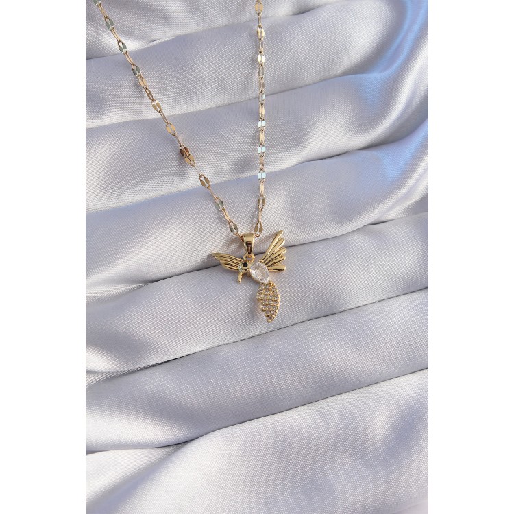 316L Stainless Steel Chain Gold-Colored Zircon Stone Phoenix Figurine Necklace - TJ-BKO8804
