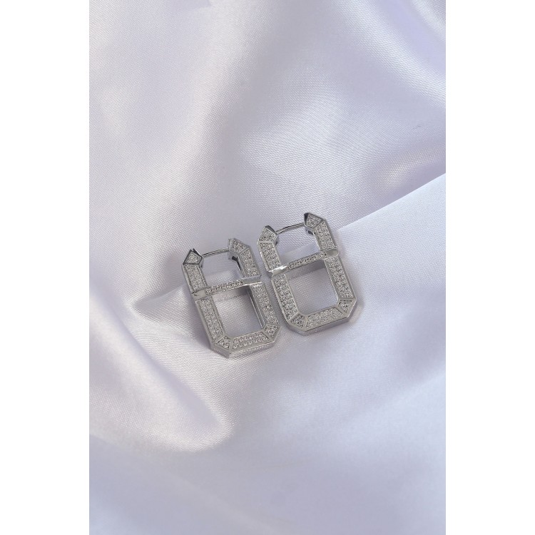 Serenay Earrings with Zircon Stones in Silver Color from the VIP Series - TJ-BKP9070 Serenay Earrings with Zircon Stones in Silver Color from the VIP Series - TJ-BKP9070