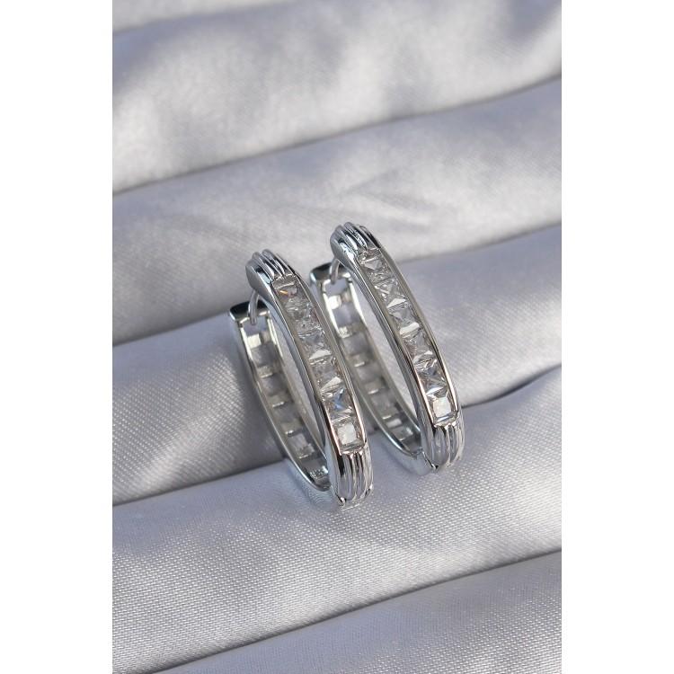 Rice Silver Color Zircon Stone Oval Model Earrings - TJ-BKP9078 Rice Silver Color Zircon Stone Oval Model Earrings - TJ-BKP9078