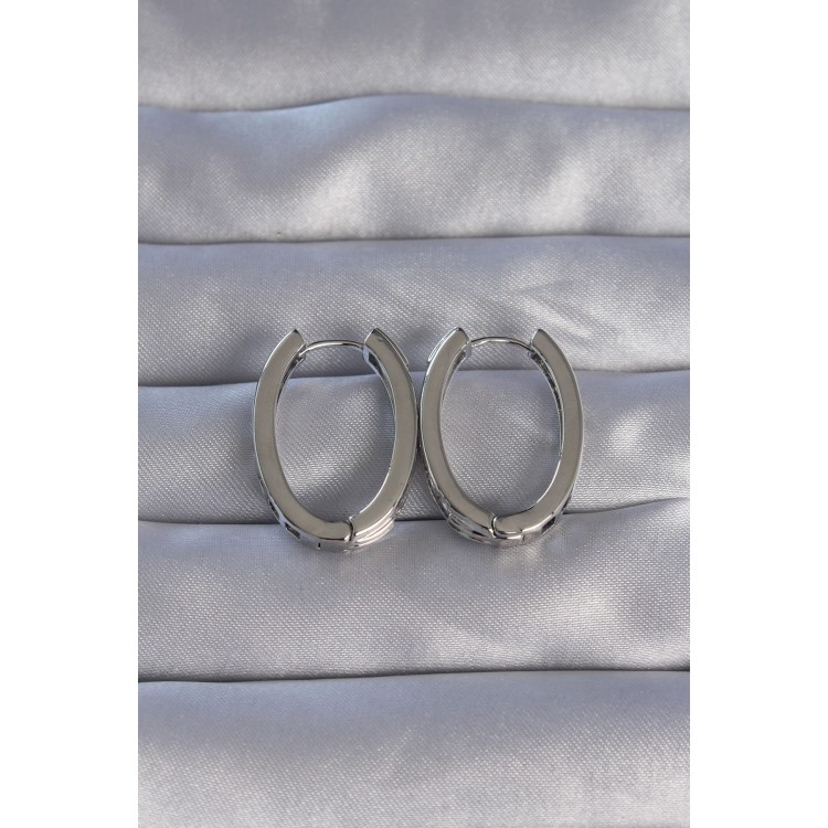 Rice Silver Color Zircon Stone Oval Model Earrings - TJ-BKP9078