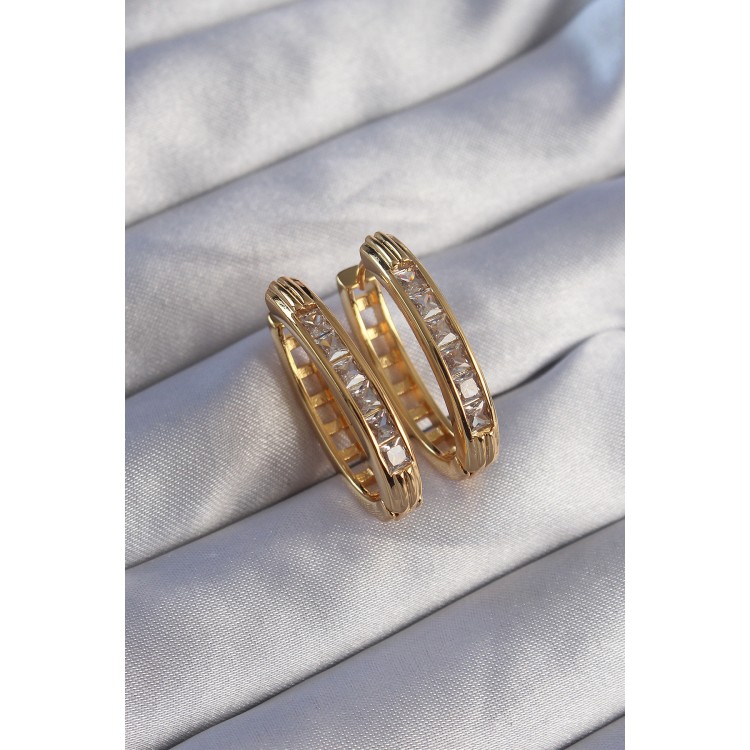 Gold-Colored Zircon Stone Oval Model Earrings - TJ-BKP9079 Gold-Colored Zircon Stone Oval Model Earrings - TJ-BKP9079