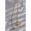 316L Stainless Steel Chain Gold-Colored Zircon Stone Heart-Shaped Pink Rose Design Necklace - TJ-BKO8864
