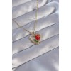 316L Stainless Steel Chain Gold-Colored Zircon Stone Heart-Shaped Red Rose Design Necklace - TJ-BKO8865