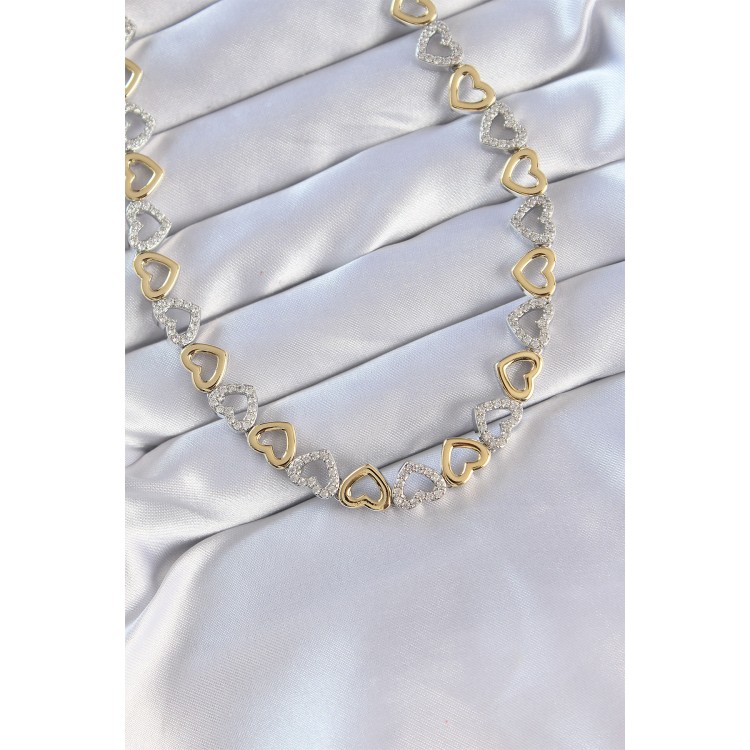 VIP Series Double-Tone Zircon Stone Hollow Heart Design Necklace - TJ-BKO8870