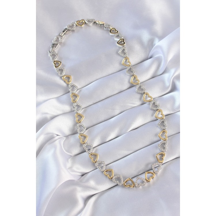 VIP Series Double-Tone Zircon Stone Hollow Heart Design Necklace - TJ-BKO8870