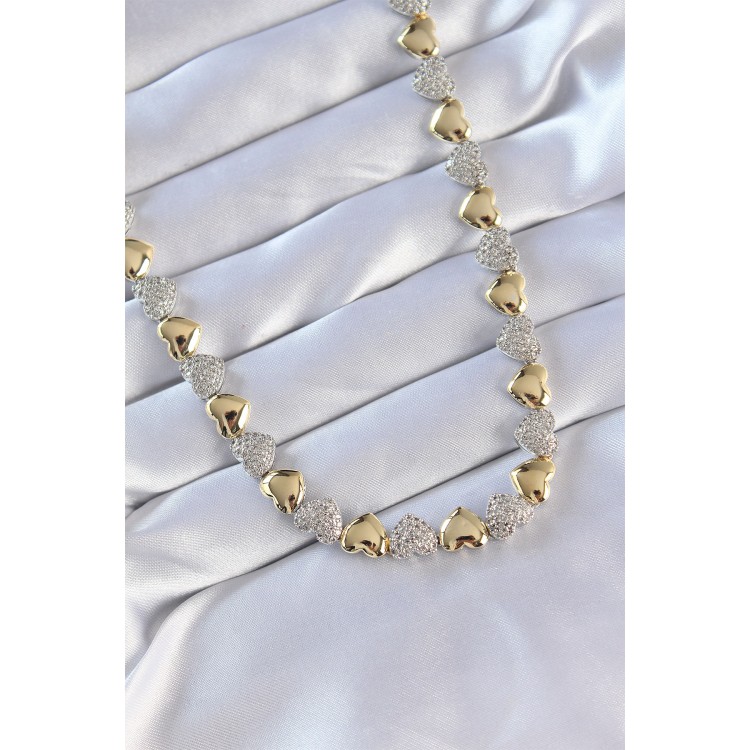 VIP Series Brass Double-Tone Zircon Stone Heart Design Necklace - TJ-BKO8872