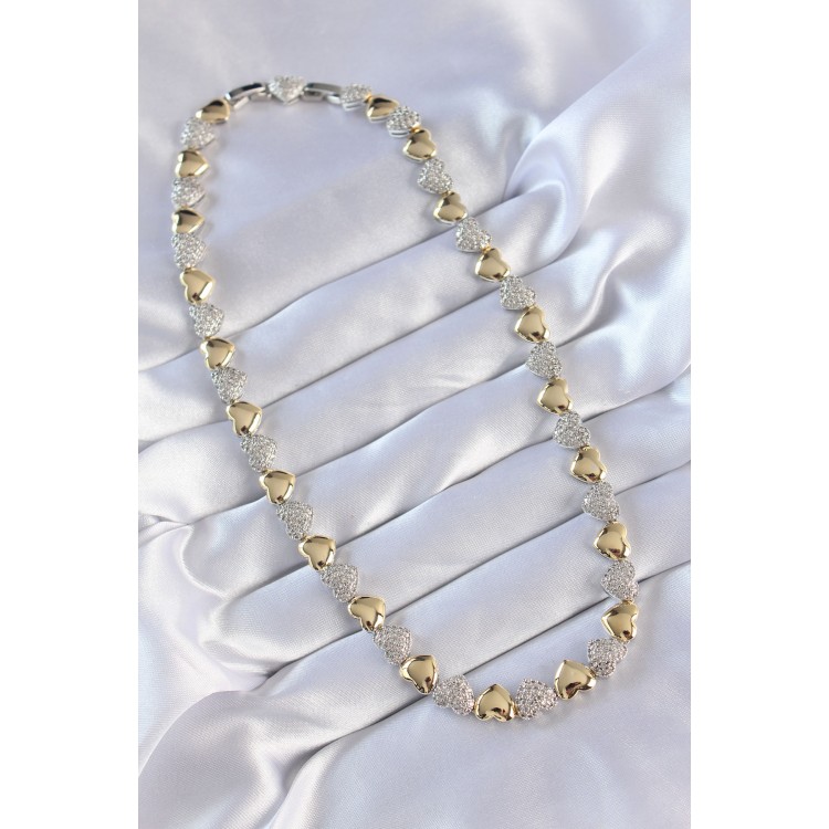 VIP Series Brass Double-Tone Zircon Stone Heart Design Necklace - TJ-BKO8872