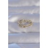 Gold-Colored Zircon Stone Heart-Shaped Waterway Model Adjustable Ring - TJ-BYK3221