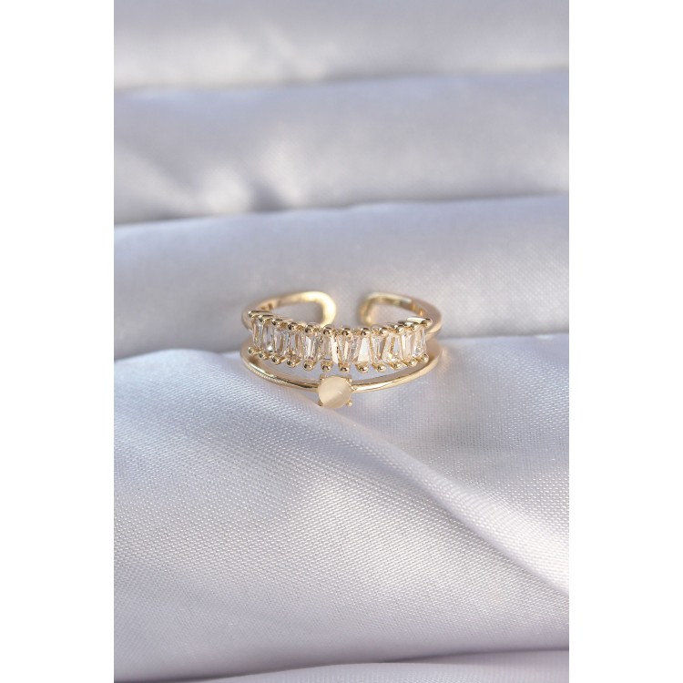 Gold-Colored Zircon Stone Baguette Waterway Model Adjustable Ring - TJ-BYK3229