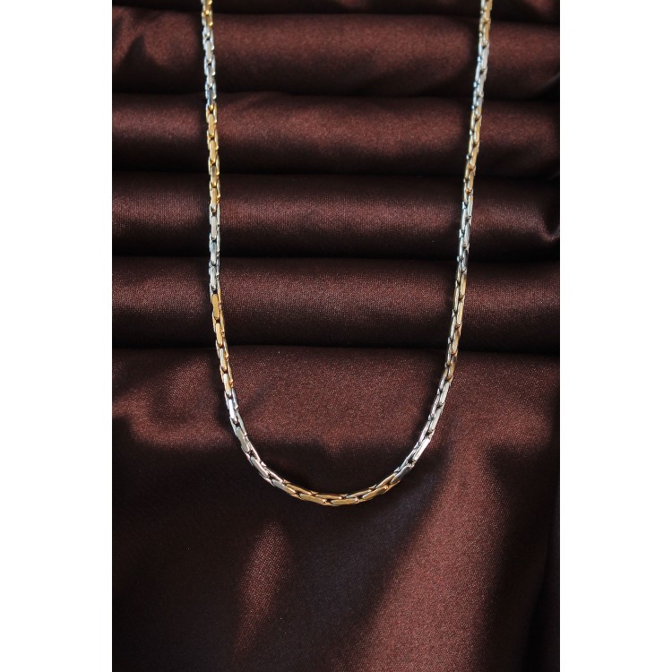 316L Stainless Steel Double-Tone Thin Albanian Chain Design Necklace - TJ-ERK1366