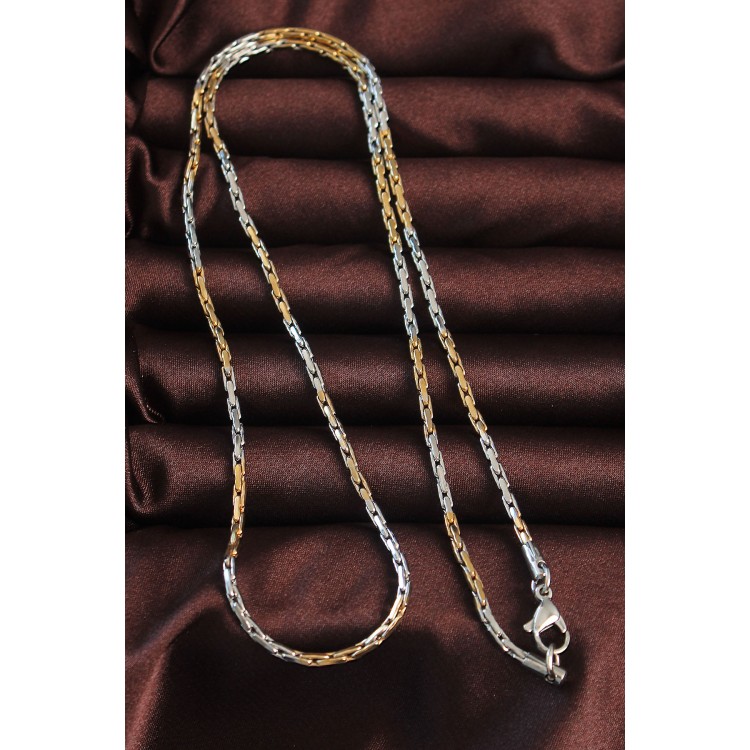 316L Stainless Steel Double-Tone Thin Albanian Chain Design Necklace - TJ-ERK1366