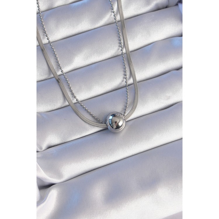 316L Steel Double Chain Silver Color Bead Italian Style Necklace - TJ-BKO8877