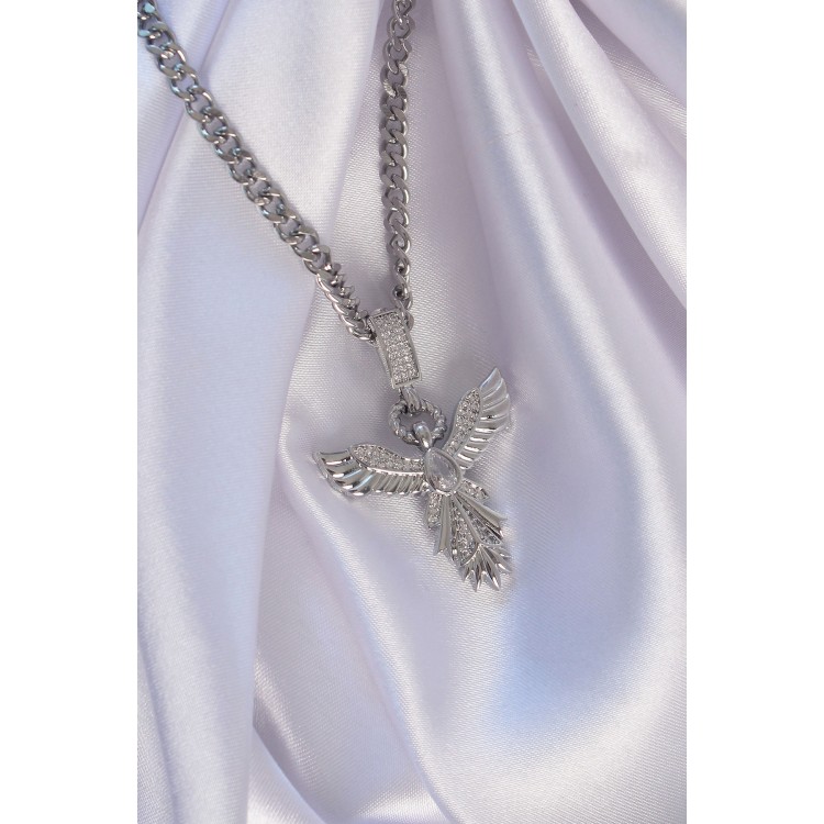 316L Steel Silver-Colored Zircon Stone Phoenix Model Necklace - TJ-BKO8892