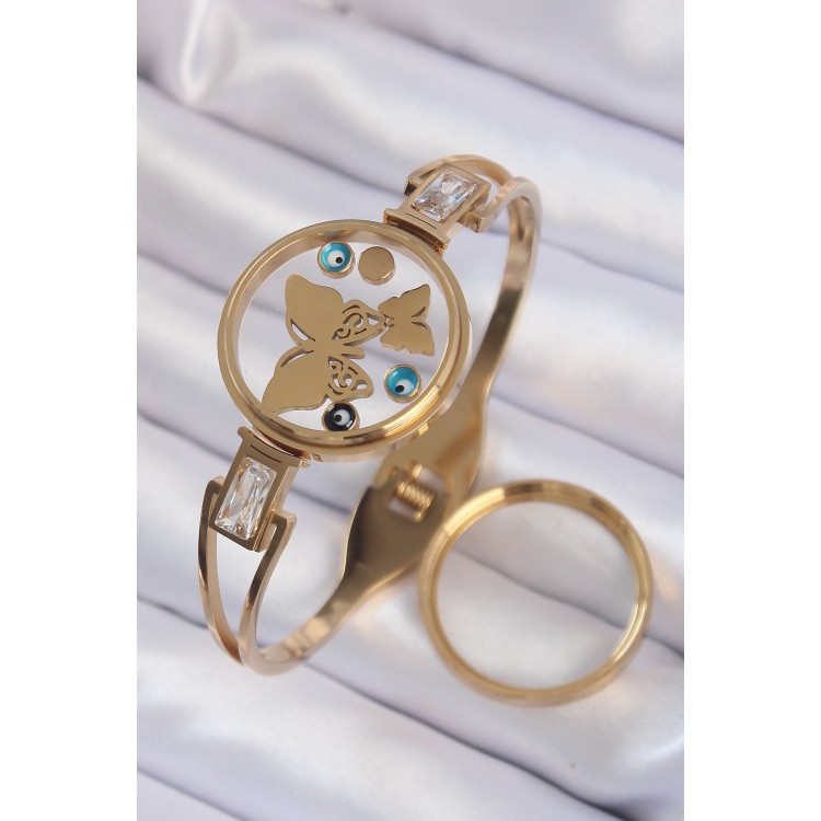 316L Stainless Steel Gold-Colored Butterfly and Evil Eye Bead Design Openable Clasp - TJ-BB6157 316L Stainless Steel Gold-Colored Butterfly and Evil Eye Bead Design Openable Clasp - TJ-BB6157