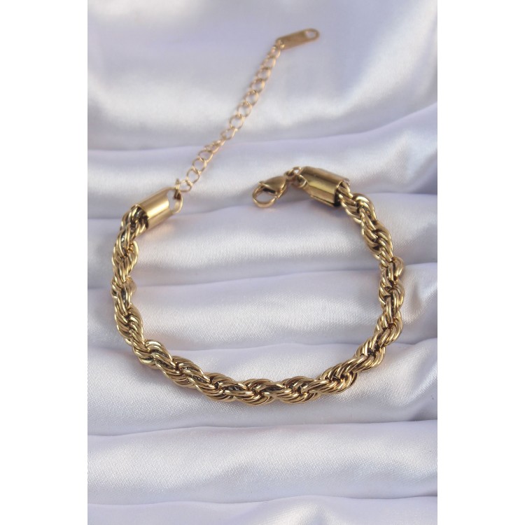 316L Steel Gold Color Thick Twisted Chain Bracelet - TJ-BB6167 316L Steel Gold Color Thick Twisted Chain Bracelet - TJ-BB6167