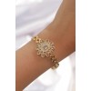 Gold-Colored Large Zircon Stone Flower-Shaped Bracelet - TJ-BB6141