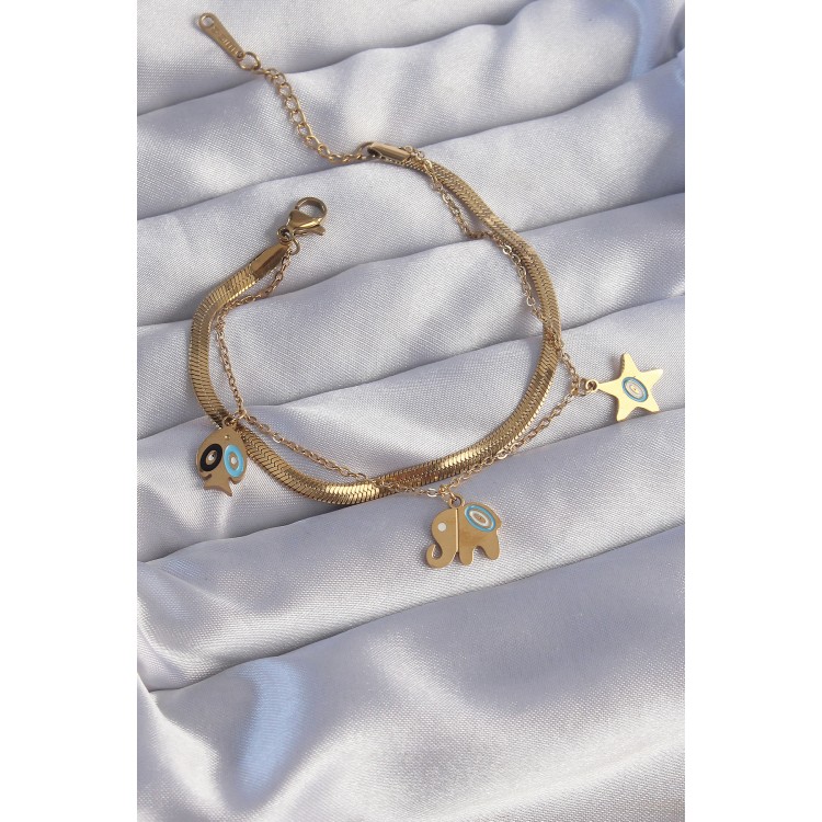 316L Steel Gold Color Double Chain Multi-Accessory Bracelet - TJ-BB6180