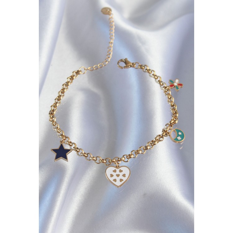 316L Steel Gold Color Enameled Multi-Accessory Design Chain Bracelet - TJ-BB6185