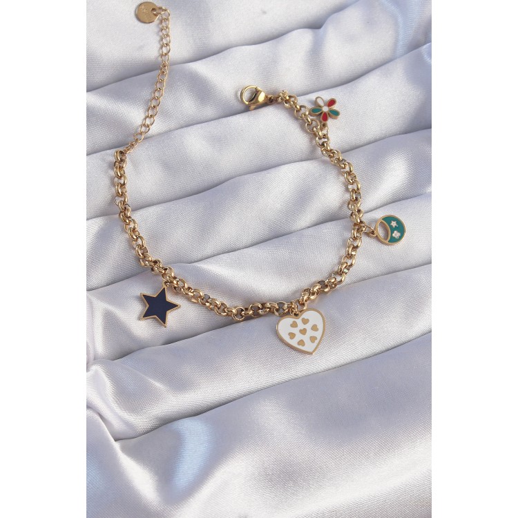 316L Steel Gold Color Enameled Multi-Accessory Design Chain Bracelet - TJ-BB6185