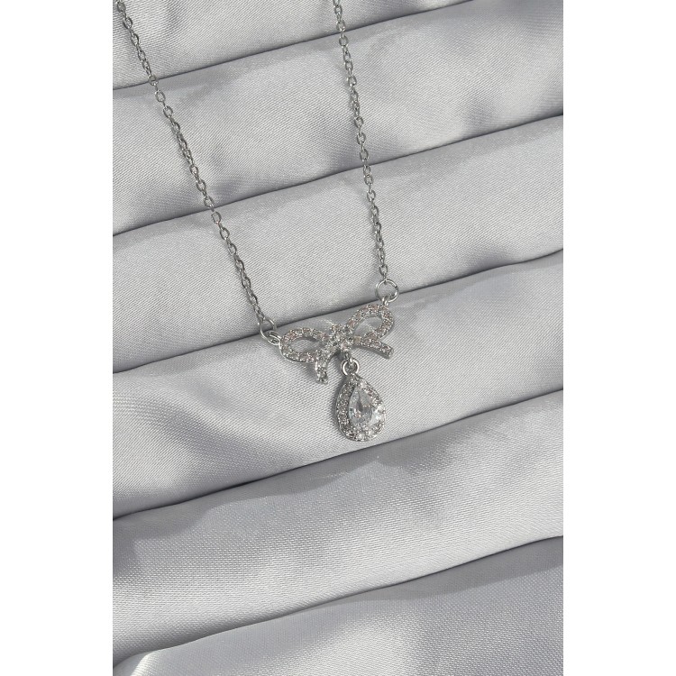 316L Çelik Gümüş Renk Zirkon Taşlı Fiyonk Detay Damla Kolye - TJ-BKO8922 316L Çelik Gümüş Renk Zirkon Taşlı Fiyonk Detay Damla Kolye - TJ-BKO8922