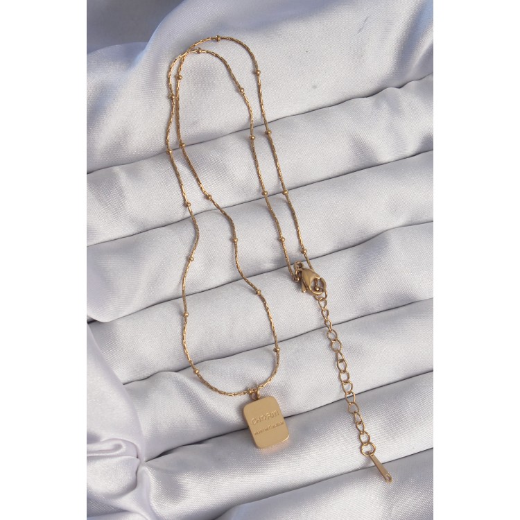 316L Çelik Gold Renk Kare Charm Model Kolye - TJ-BKO8928