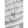 316L Steel Silver Color Bow Detailed Zircon Stone Drop Model Necklace - TJ-BKO8936