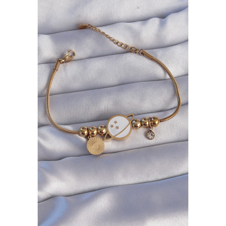 316L Çelik Gold Renk Zirkon Taşlı Mineli Satürn Tasarımlı Bileklik - TJ-BB6200 316L Çelik Gold Renk Zirkon Taşlı Mineli Satürn Tasarımlı Bileklik - TJ-BB6200