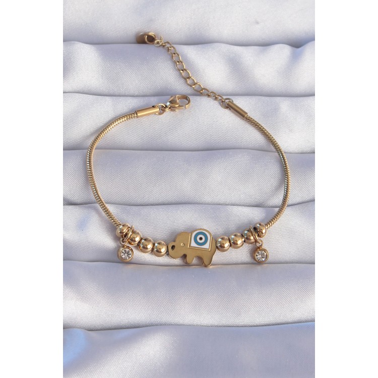 316L Çelik Gold Renk Zirkon Taşlı Nazarlı Fil Tasarımlı Bileklik - TJ-BB6202 316L Çelik Gold Renk Zirkon Taşlı Nazarlı Fil Tasarımlı Bileklik - TJ-BB6202