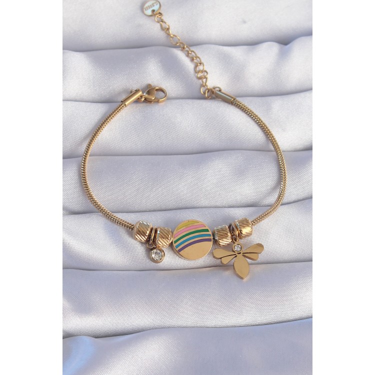 316L Çelik Gold Renk Zirkon Taşlı Gökkuşağı Tasarımlı Yusufçuk Bileklik - TJ-BB6204 316L Çelik Gold Renk Zirkon Taşlı Gökkuşağı Tasarımlı Yusufçuk Bileklik - TJ-BB6204