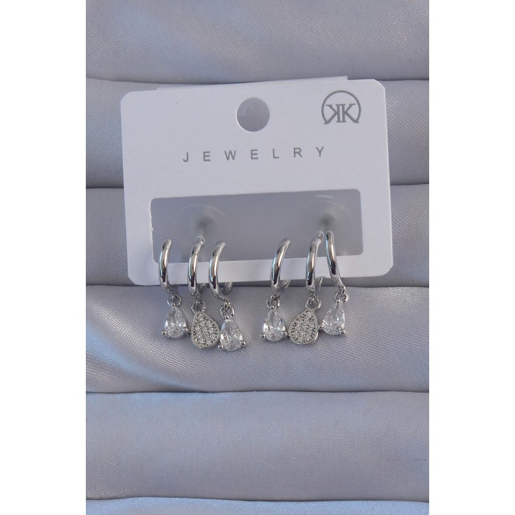 Pirinç Gümüş Renk Zirkon Taşlı Damla Model Çoklu Görünüm Yarım Halka Küpe - TJ-BKP9141 Pirinç Gümüş Renk Zirkon Taşlı Damla Model Çoklu Görünüm Yarım Halka Küpe - TJ-BKP9141