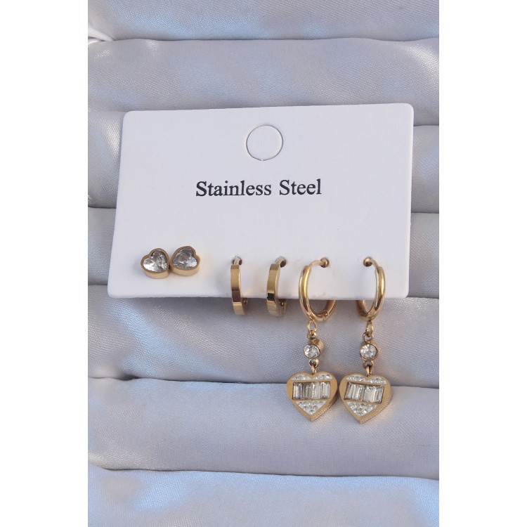 316L Çelik Gold Renk Zirkon Taşlı Kalp Model Halka Küpe Seti - TJ-BKP9151 316L Çelik Gold Renk Zirkon Taşlı Kalp Model Halka Küpe Seti - TJ-BKP9151