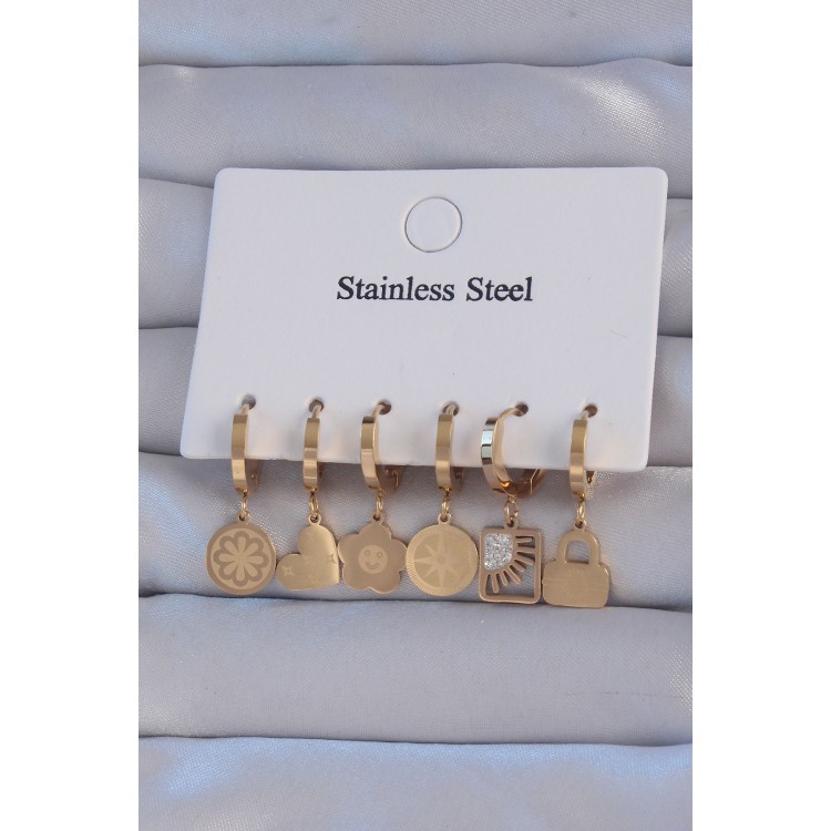 316L Çelik Gold Renk Zirkon Taşlı Çiçek Figürlü Kalp Model Halka Küpe Seti - TJ-BKP9154 316L Çelik Gold Renk Zirkon Taşlı Çiçek Figürlü Kalp Model Halka Küpe Seti - TJ-BKP9154