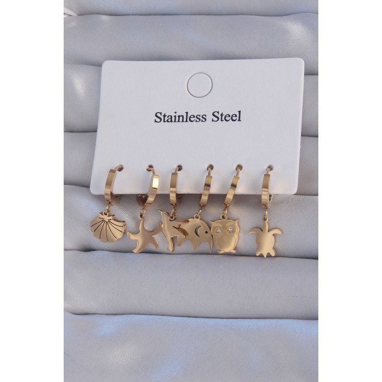 316L Çelik Gold Renk Zirkon Taşlı Hayvan Figürlü Deniz Yıldızı Model Halka Küpe Seti - TJ-BKP9155 316L Çelik Gold Renk Zirkon Taşlı Hayvan Figürlü Deniz Yıldızı Model Halka Küpe Seti - TJ-BKP9155