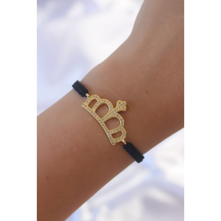 Gold Renk Zirkon Taşlı Taç Figür Makrome Bileklik - TJ-BB6214 Gold Renk Zirkon Taşlı Taç Figür Makrome Bileklik - TJ-BB6214