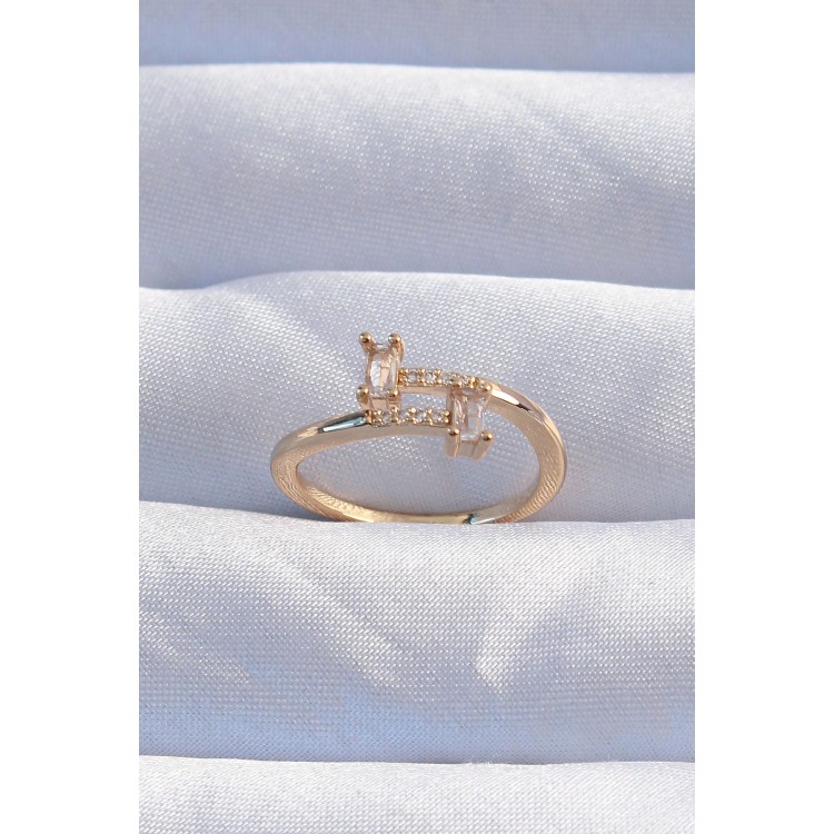 Pirinç Gold Renk Zirkon Taşlı Geometrik Ayarlanabilir Yüzük - TJ-BYK3239 Pirinç Gold Renk Zirkon Taşlı Geometrik Ayarlanabilir Yüzük - TJ-BYK3239