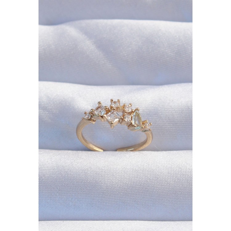 Pirinç Gold Renk Zirkon Taşlı Damla Detay Ayarlanabilir Yüzük - TJ-BYK3245 Pirinç Gold Renk Zirkon Taşlı Damla Detay Ayarlanabilir Yüzük - TJ-BYK3245