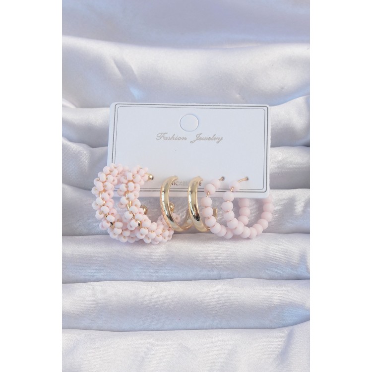 Gold Color Powder Beaded Hoop Earring Set - TJ-BKP9188 Gold Color Powder Beaded Hoop Earring Set - TJ-BKP9188