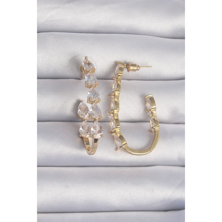 Pirinç Gold Renk Damla Zirkon Taş Tasarımlı Küpe - TJ-BKP9198 Pirinç Gold Renk Damla Zirkon Taş Tasarımlı Küpe - TJ-BKP9198