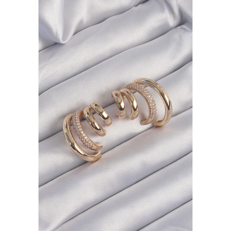 Brass Gold Color Zircon Stone Rib Model Earrings - TJ-BKP9204 Brass Gold Color Zircon Stone Rib Model Earrings - TJ-BKP9204