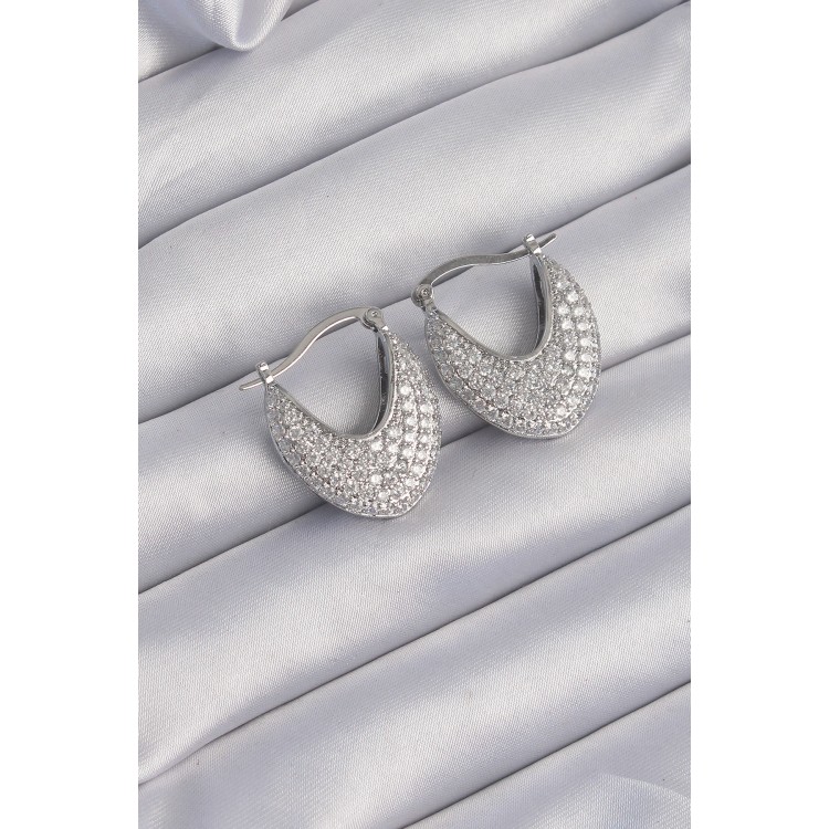 Brass Silver Color Zircon Stone Almond Model Earrings - TJ-BKP9207 Brass Silver Color Zircon Stone Almond Model Earrings - TJ-BKP9207