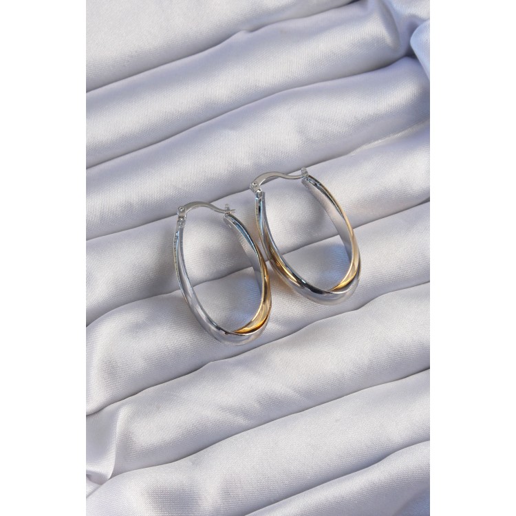 Pirinç Gold Gümüş Renkli Uzun Kıvrımlı Küpe - TJ-BKP9226