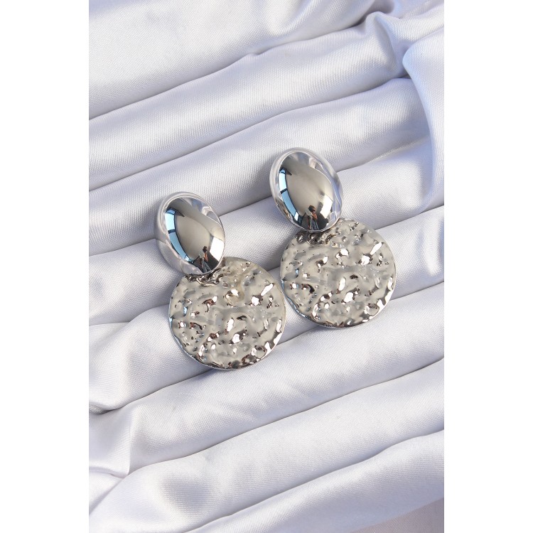 Pirinç Gümüş Renk Oval Ezme Plaka Küpe - TJ-BKP9234 Pirinç Gümüş Renk Oval Ezme Plaka Küpe - TJ-BKP9234