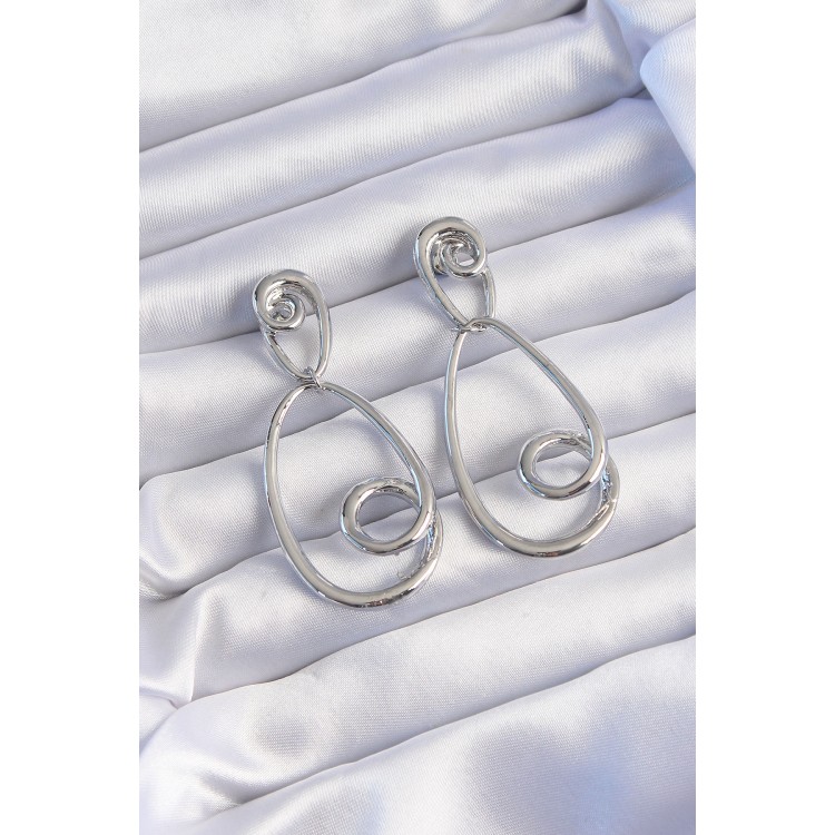 Pirinç Gümüş Renk Kıvrımlı Sallantılı Küpe - TJ-BKP9236 Pirinç Gümüş Renk Kıvrımlı Sallantılı Küpe - TJ-BKP9236