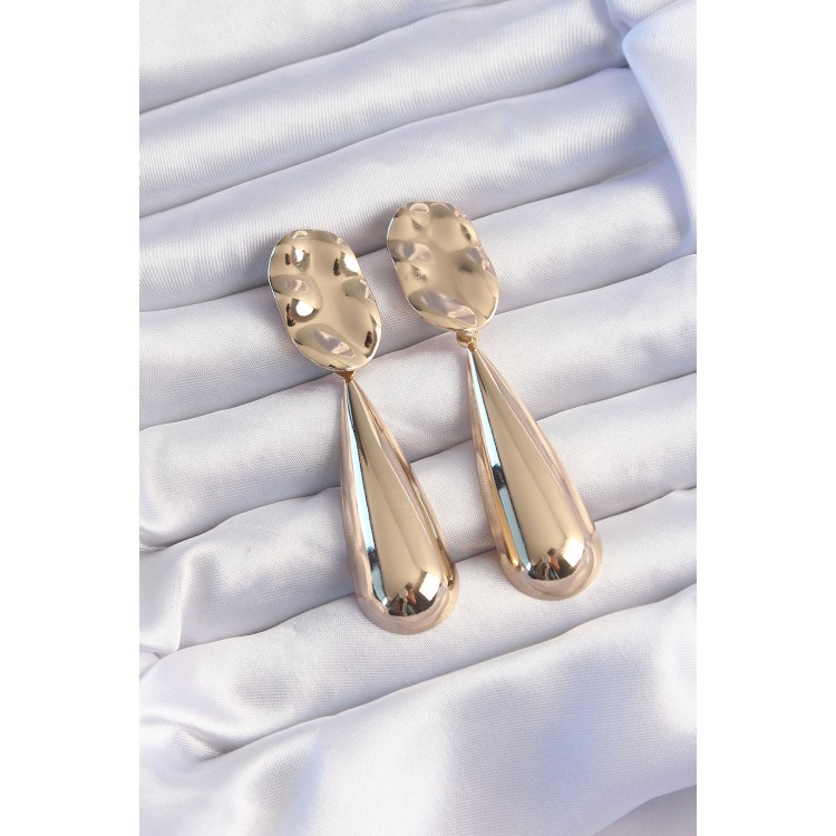 Pirinç Gold Renk Uzun Bombeli Ezme Plaka Küpe - TJ-BKP9241 Pirinç Gold Renk Uzun Bombeli Ezme Plaka Küpe - TJ-BKP9241