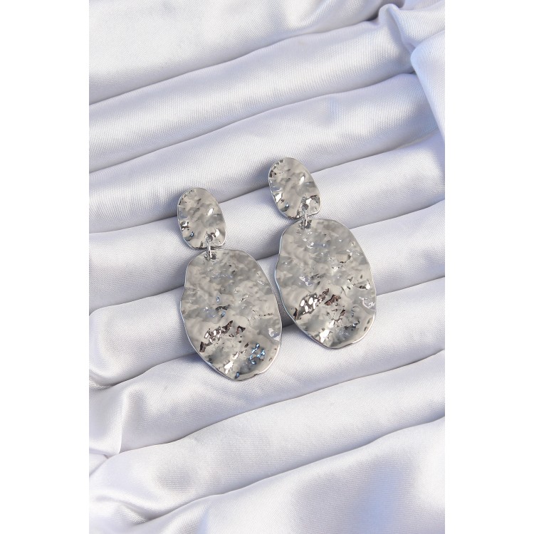 Pirinç Gümüş Renk Ezme Plaka Küpe - TJ-BKP9242 Pirinç Gümüş Renk Ezme Plaka Küpe - TJ-BKP9242