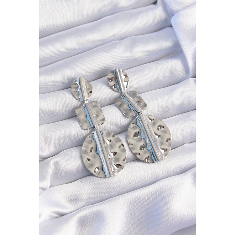 Pirinç Gümüş Renk Geometrik Ezme Plaka Küpe - TJ-BKP9245 Pirinç Gümüş Renk Geometrik Ezme Plaka Küpe - TJ-BKP9245